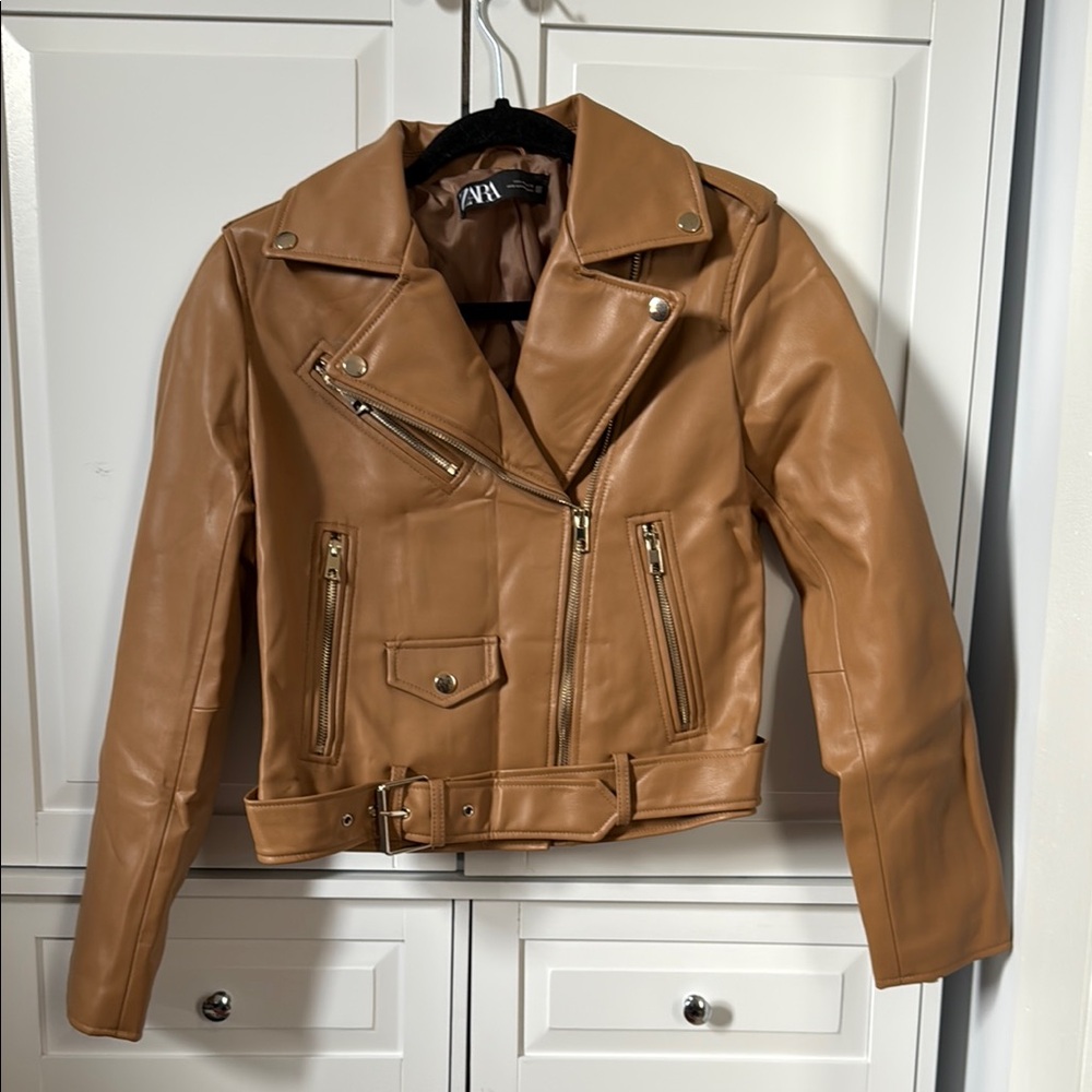 Zara Women's Tan Leather Jacket